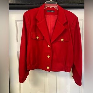 Savannah Brand Vintage Red Cropped Blazer with Gold Buttons Size 14